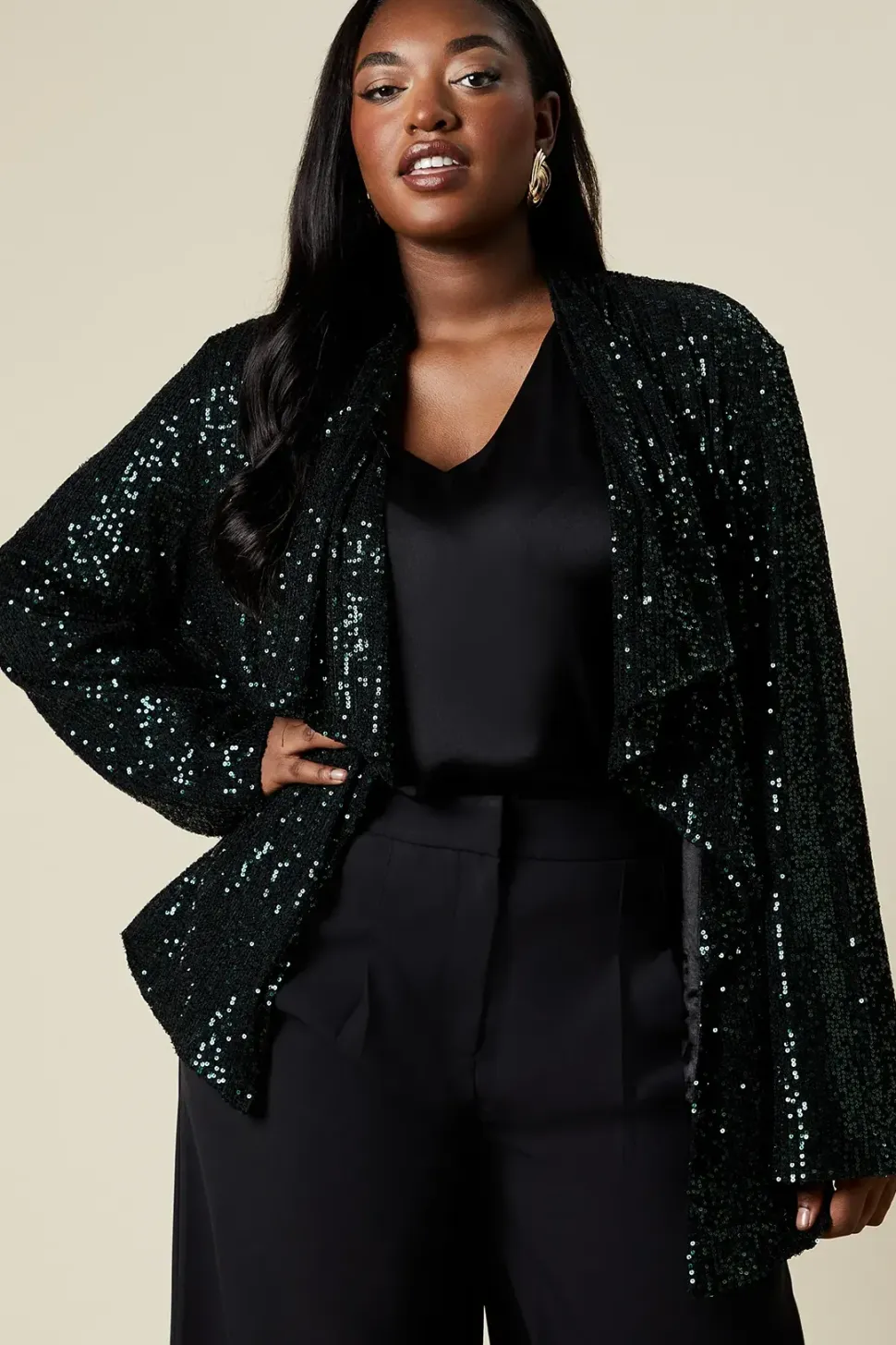 Curve Green Sequin Waterfall Jacket