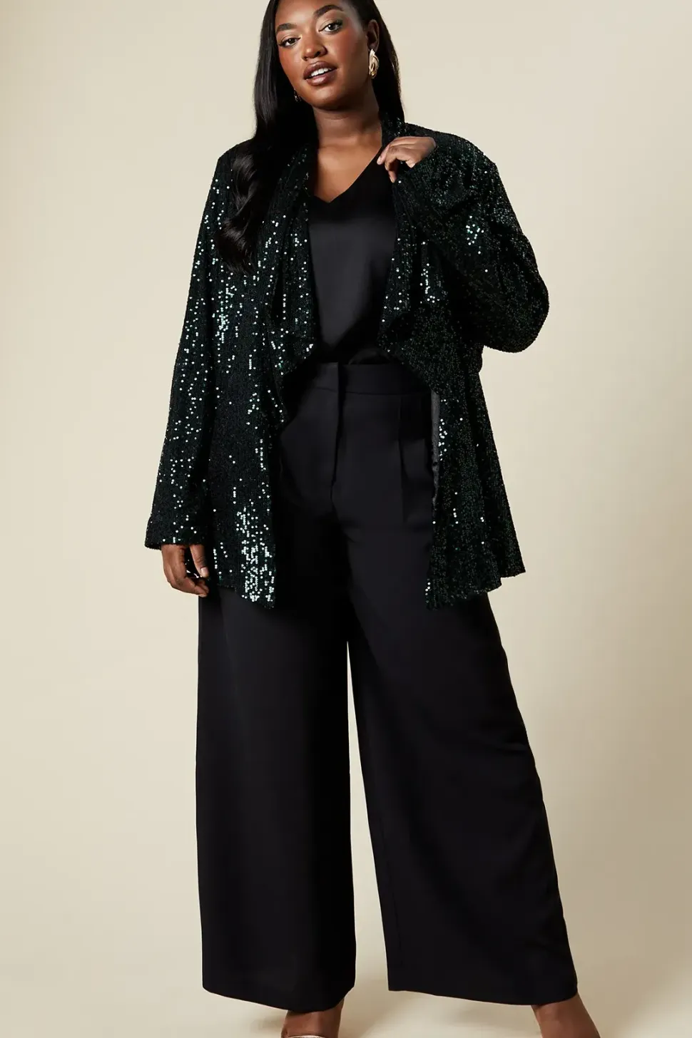 Curve Green Sequin Waterfall Jacket