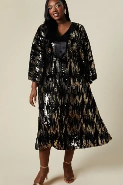 Curve Kimono Sleeve Sequin Midi Dress