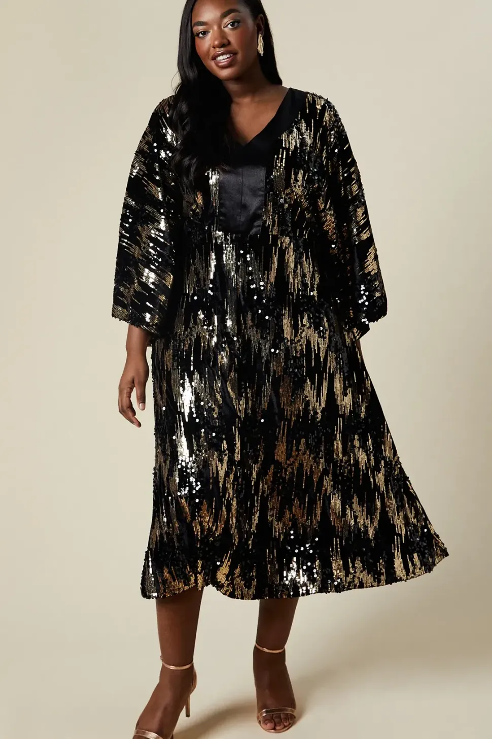 Curve Kimono Sleeve Sequin Midi Dress