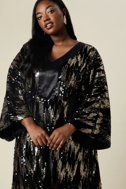 Curve Kimono Sleeve Sequin Midi Dress