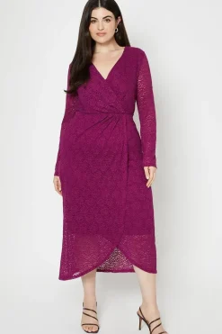 Curve Lace Gathered Wrap Midi Dress