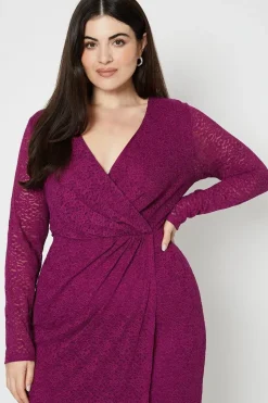 Curve Lace Gathered Wrap Midi Dress