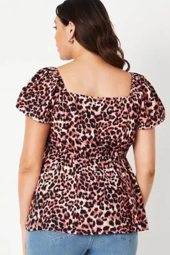 Curve Leopard Tie Front Top