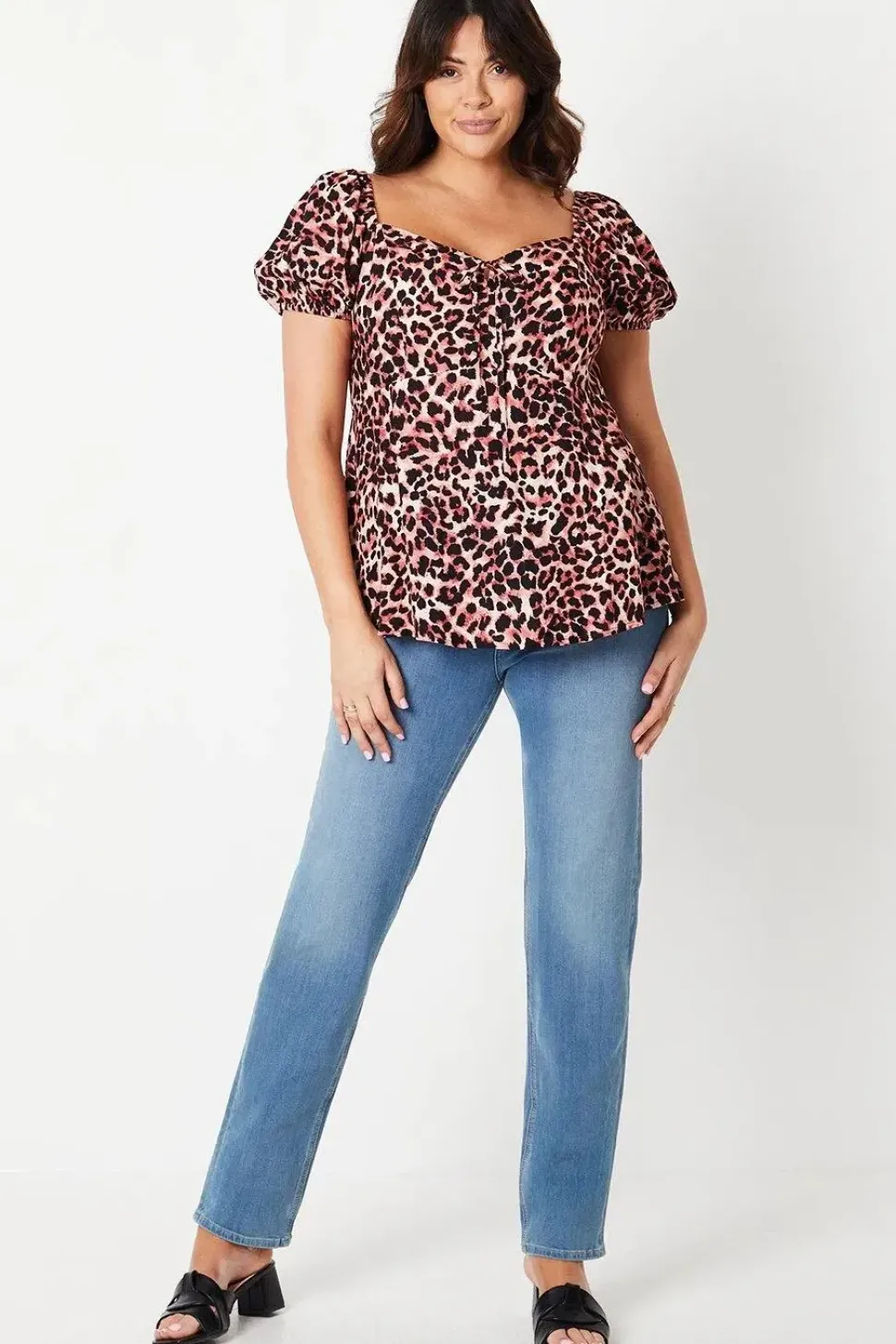 Curve Leopard Tie Front Top