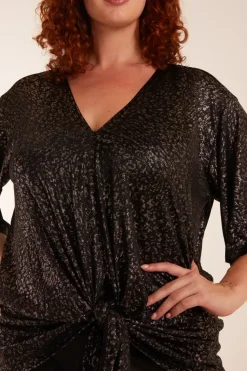 Curve Leopard V Neck Tie Front Top