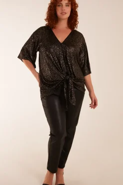 Curve Leopard V Neck Tie Front Top