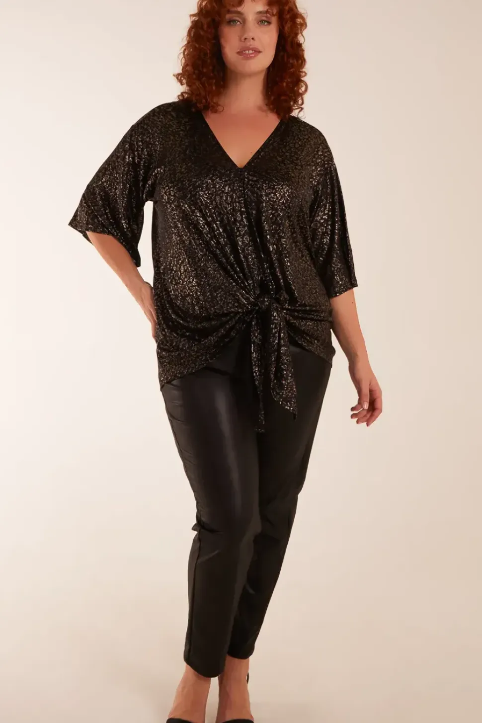 Curve Leopard V Neck Tie Front Top