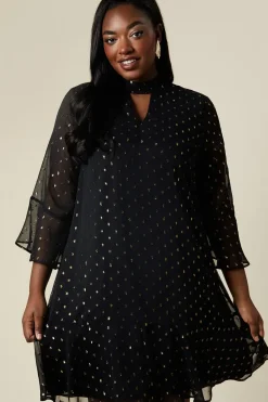 Curve Metallic Spot High Neck Shift Dress