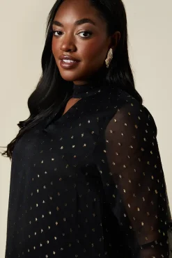 Curve Metallic Spot High Neck Shift Dress