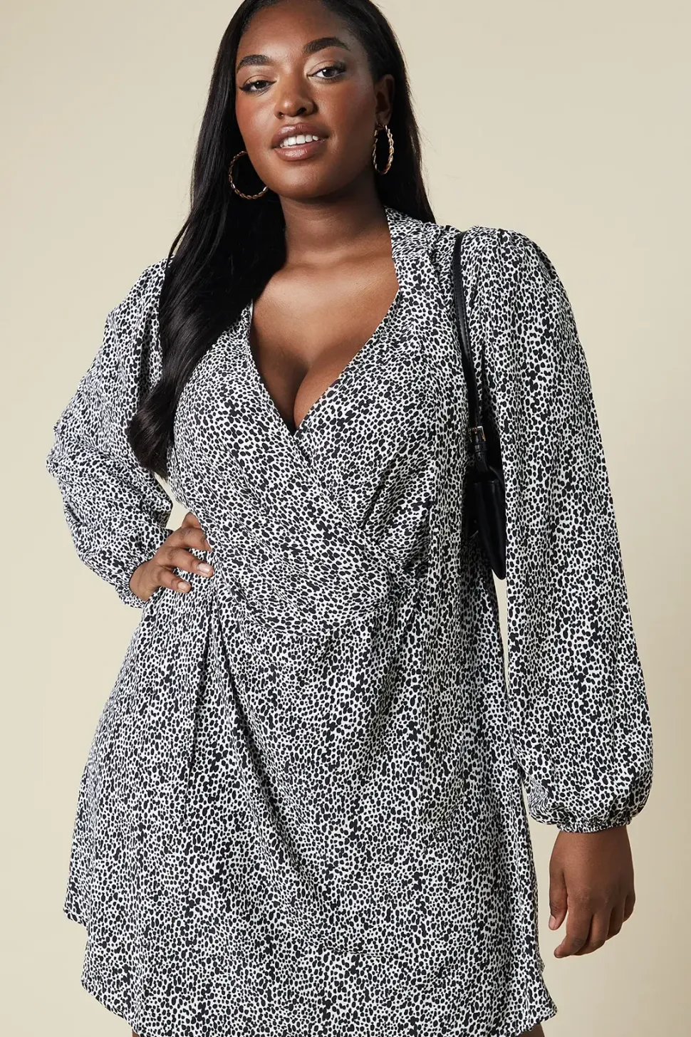 Curve Micro Animal Keyhole Long Sleeve Mini Dress