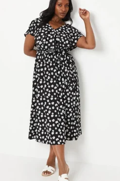 Curve Mono Ditsy Ruffle Midi Dress