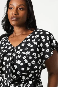 Curve Mono Ditsy Ruffle Midi Dress