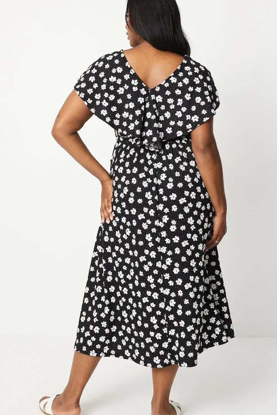 Curve Mono Ditsy Ruffle Midi Dress