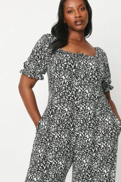 Curve Mono Print Ruffle Neck Jumpsuit