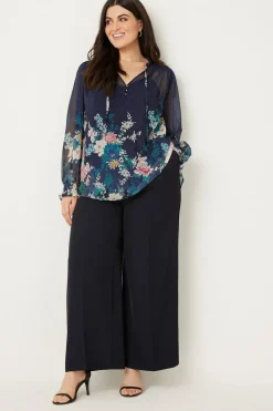 Curve Navy Floral Border Print Blouse