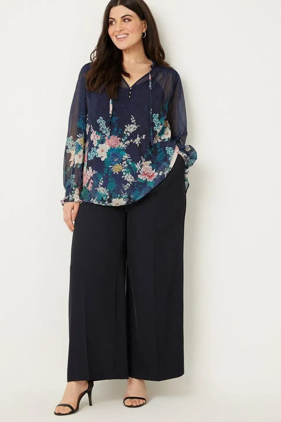 Curve Navy Floral Border Print Blouse