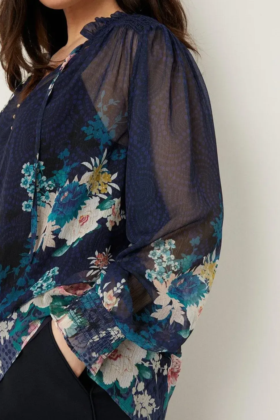 Curve Navy Floral Border Print Blouse