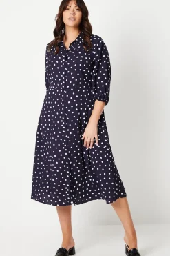Curve Navy Spot Midi Shirt Dress