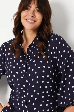 Curve Navy Spot Midi Shirt Dress