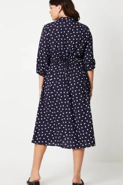 Curve Navy Spot Midi Shirt Dress
