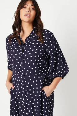 Curve Navy Spot Midi Shirt Dress