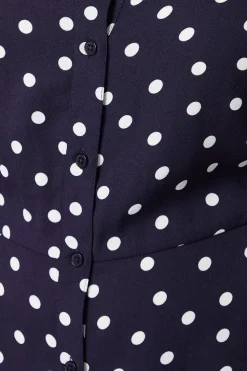 Curve Navy Spot Midi Shirt Dress