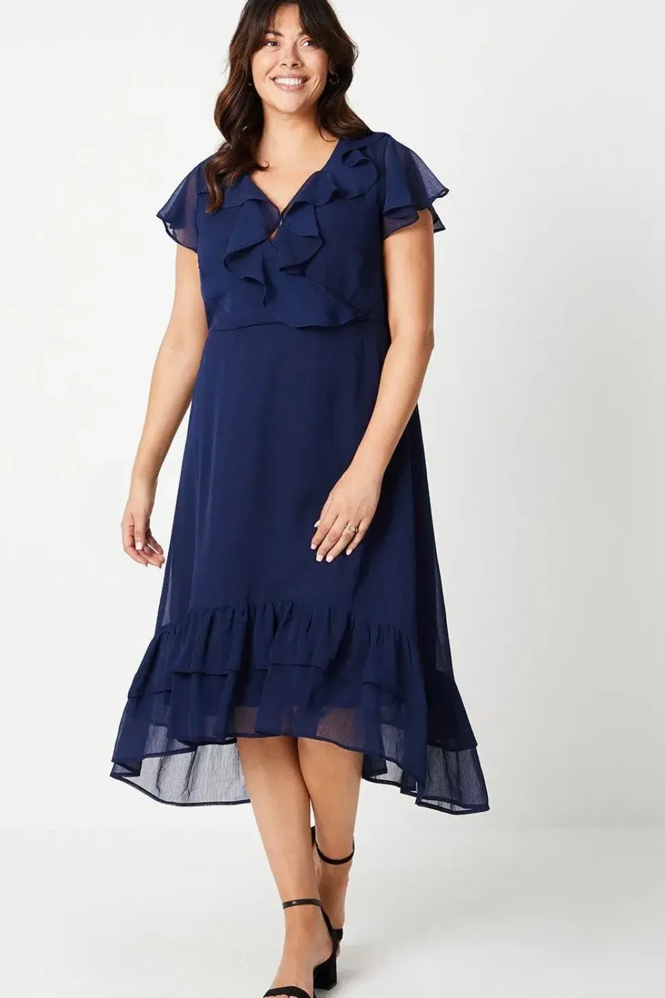 Curve Navy Wrap Midi Dress