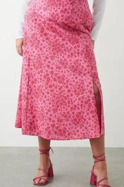 Curve Pink Floral Midi Skirt