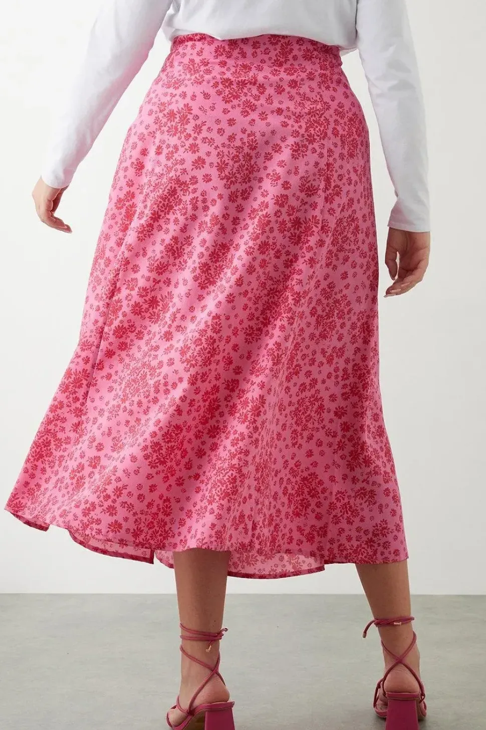 Curve Pink Floral Midi Skirt