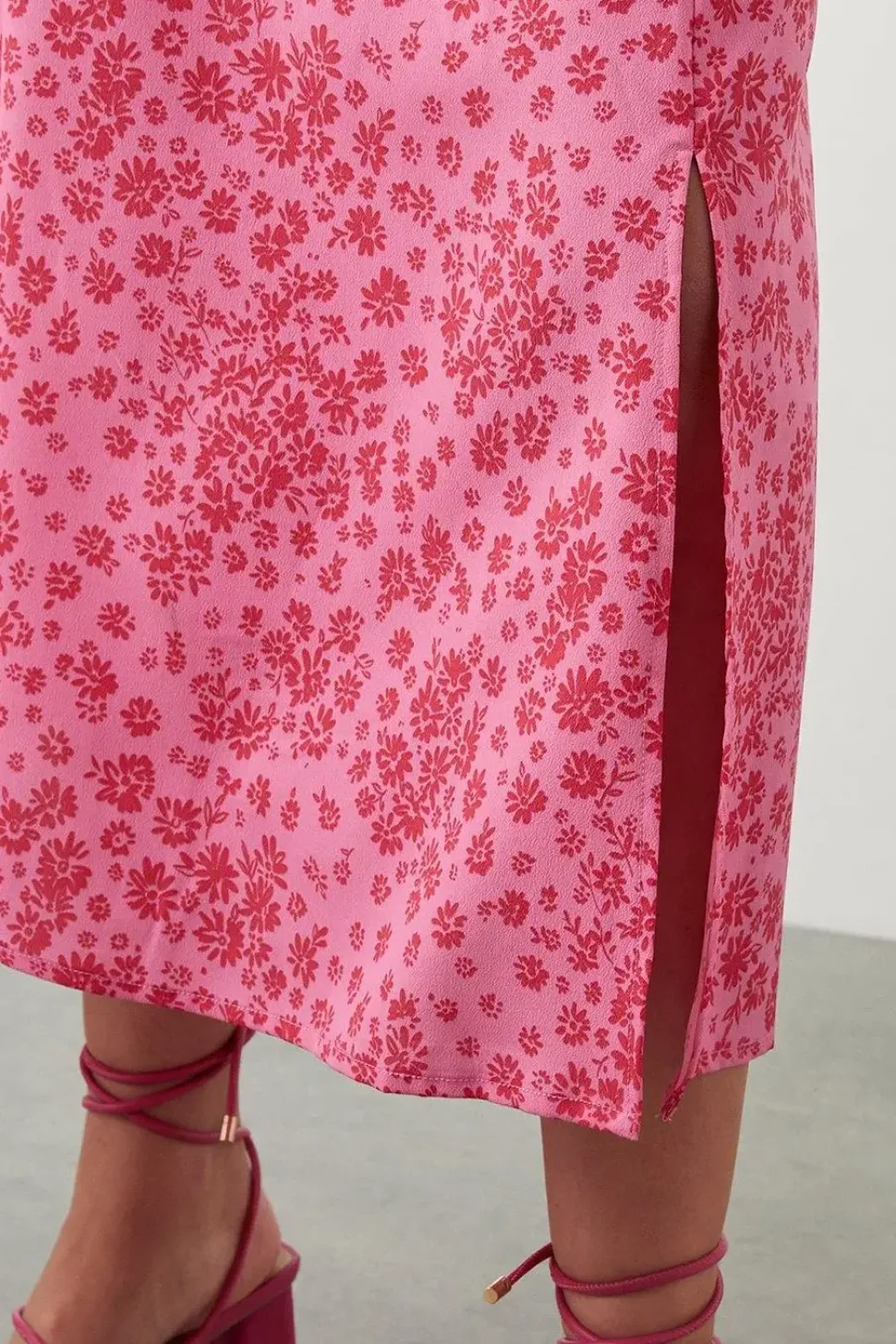 Curve Pink Floral Midi Skirt