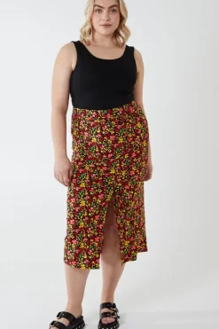 Curve Plus Size Ruched Front Midi Skirt
