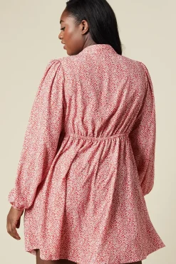Curve Red Floral Keyhole Long Sleeve Mini Dress