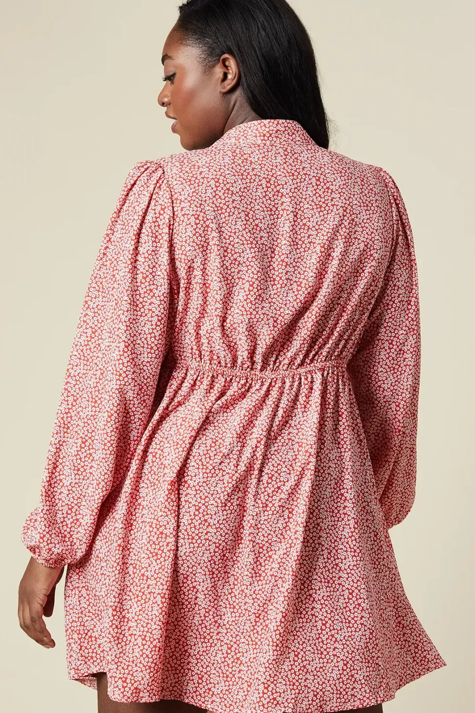 Curve Red Floral Keyhole Long Sleeve Mini Dress
