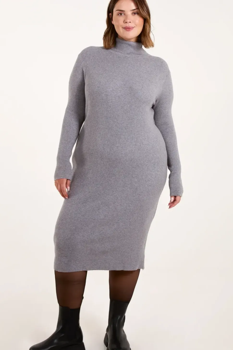 Curve Ribbed Roll Neck Midi Dress