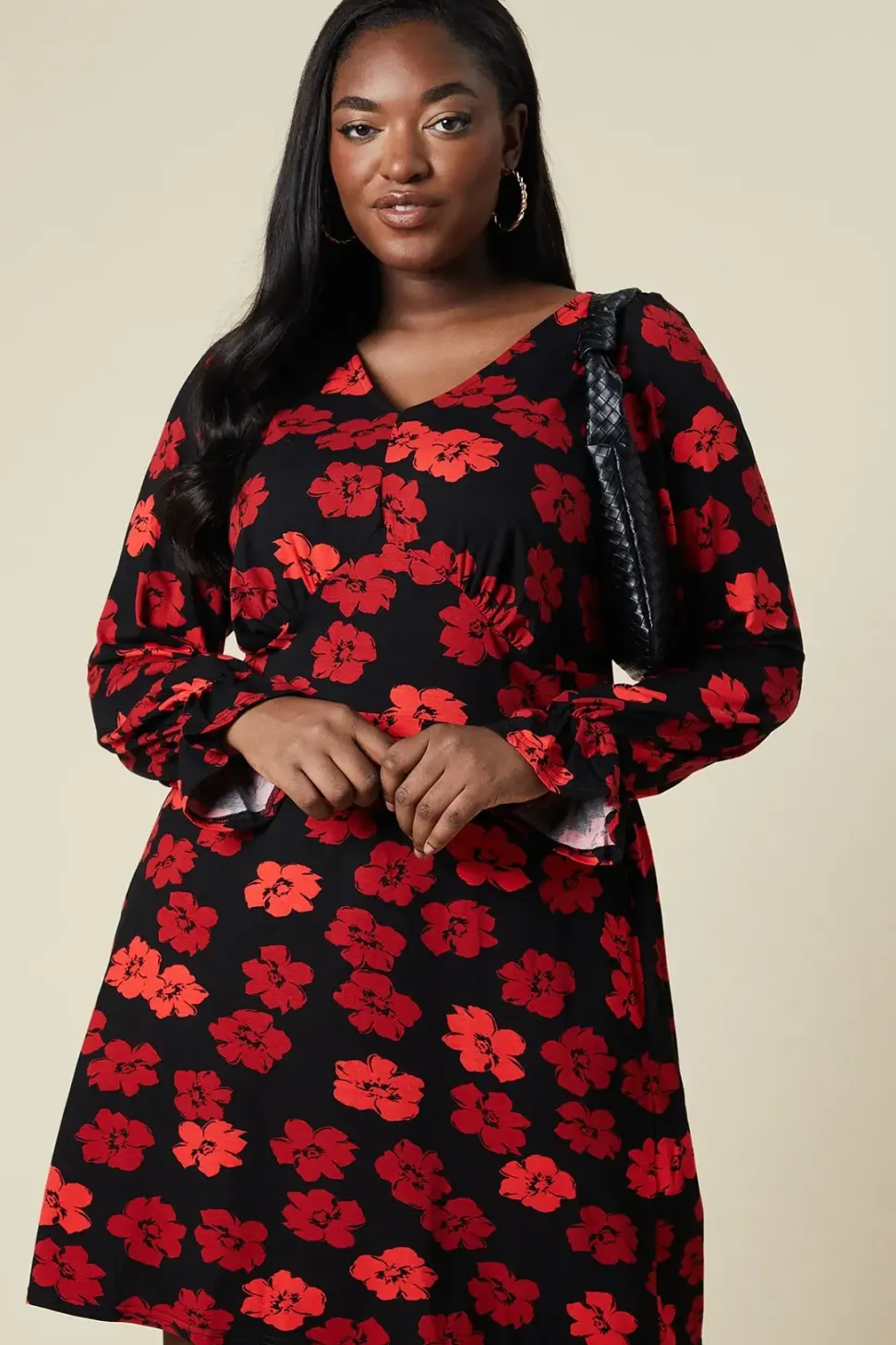Curve Ruched Front Long Sleeve Dress