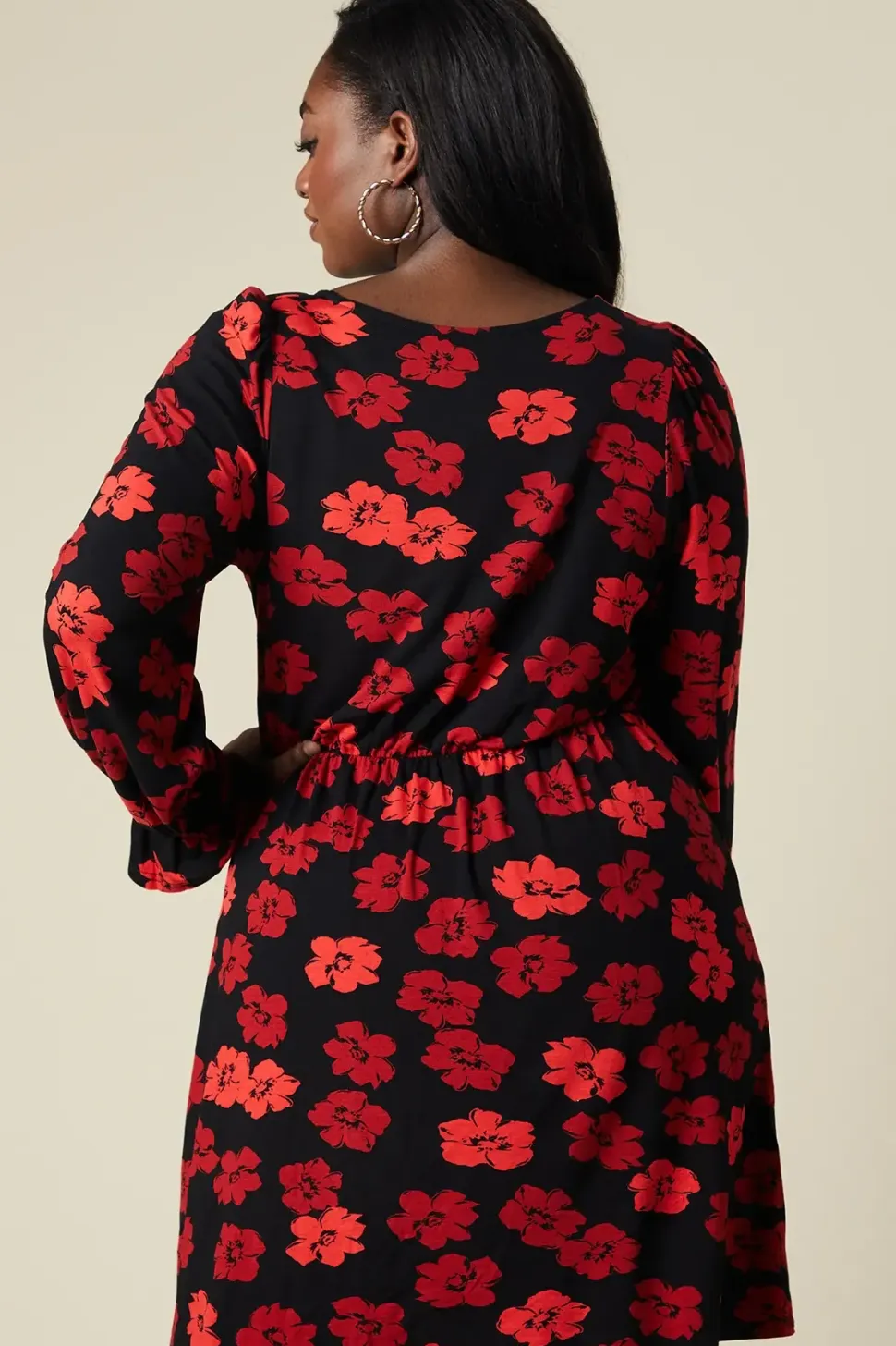 Curve Ruched Front Long Sleeve Dress