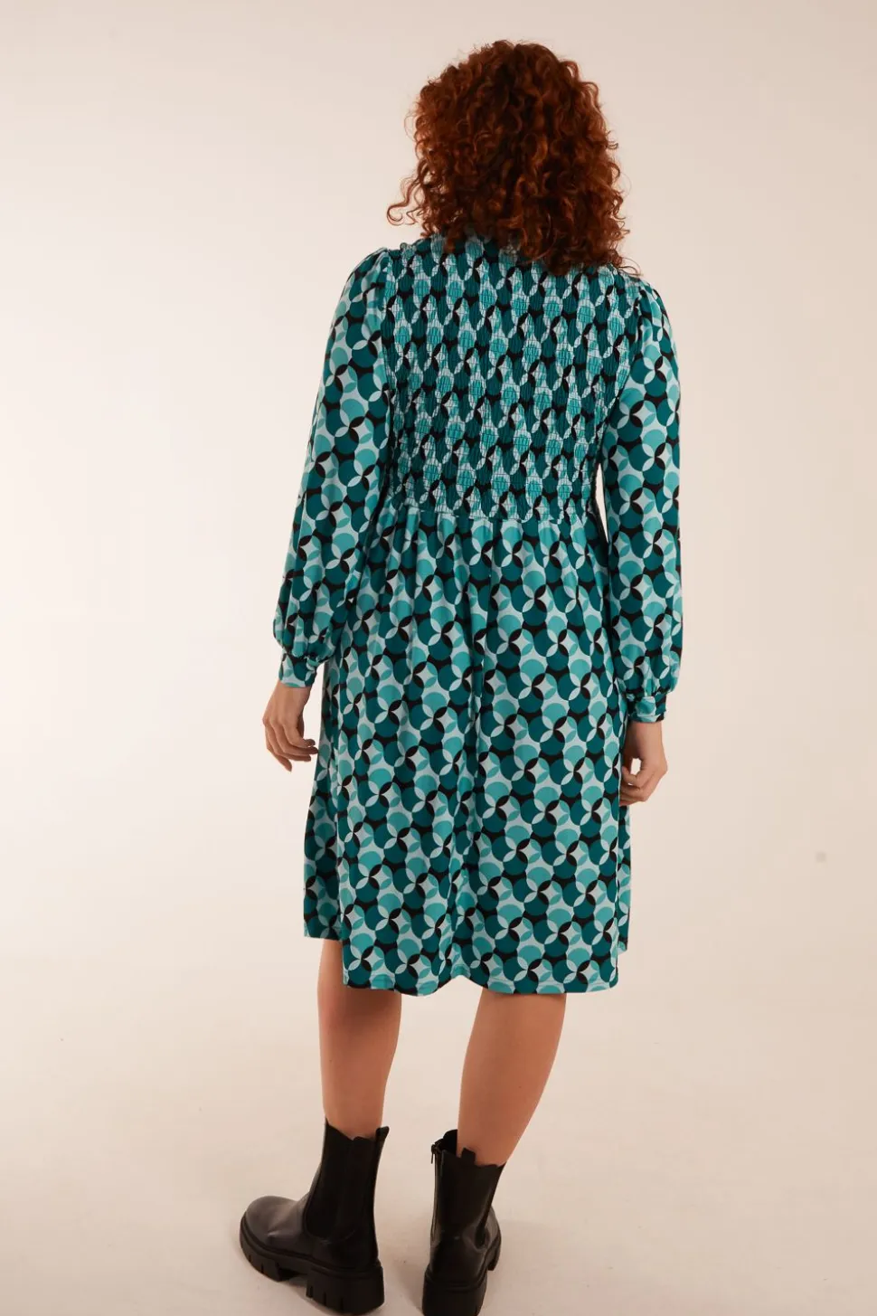 Curve Shirred Bust Long Sleeve Shirt Dress