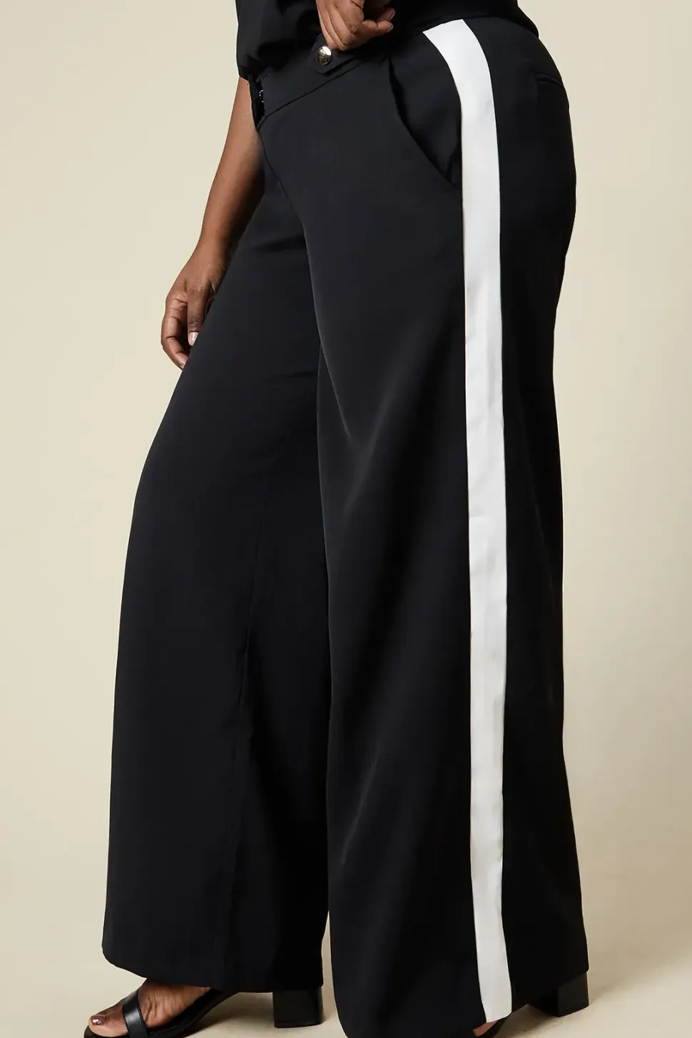 Curve Side Stripe Elasticated Wide Leg Trousers