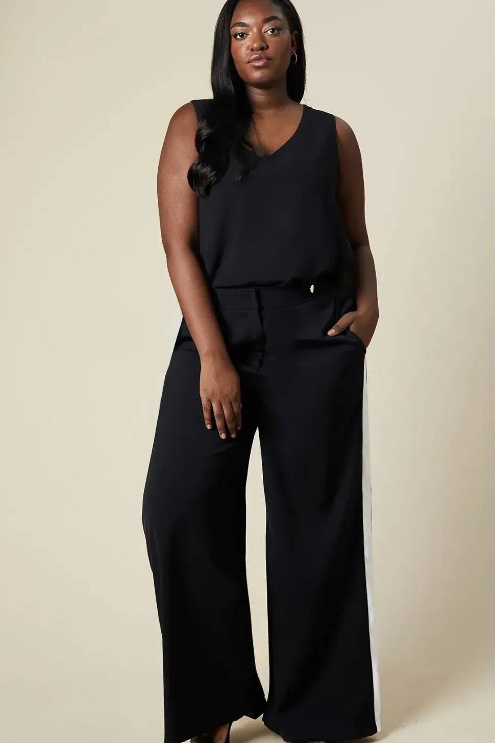 Curve Side Stripe Elasticated Wide Leg Trousers