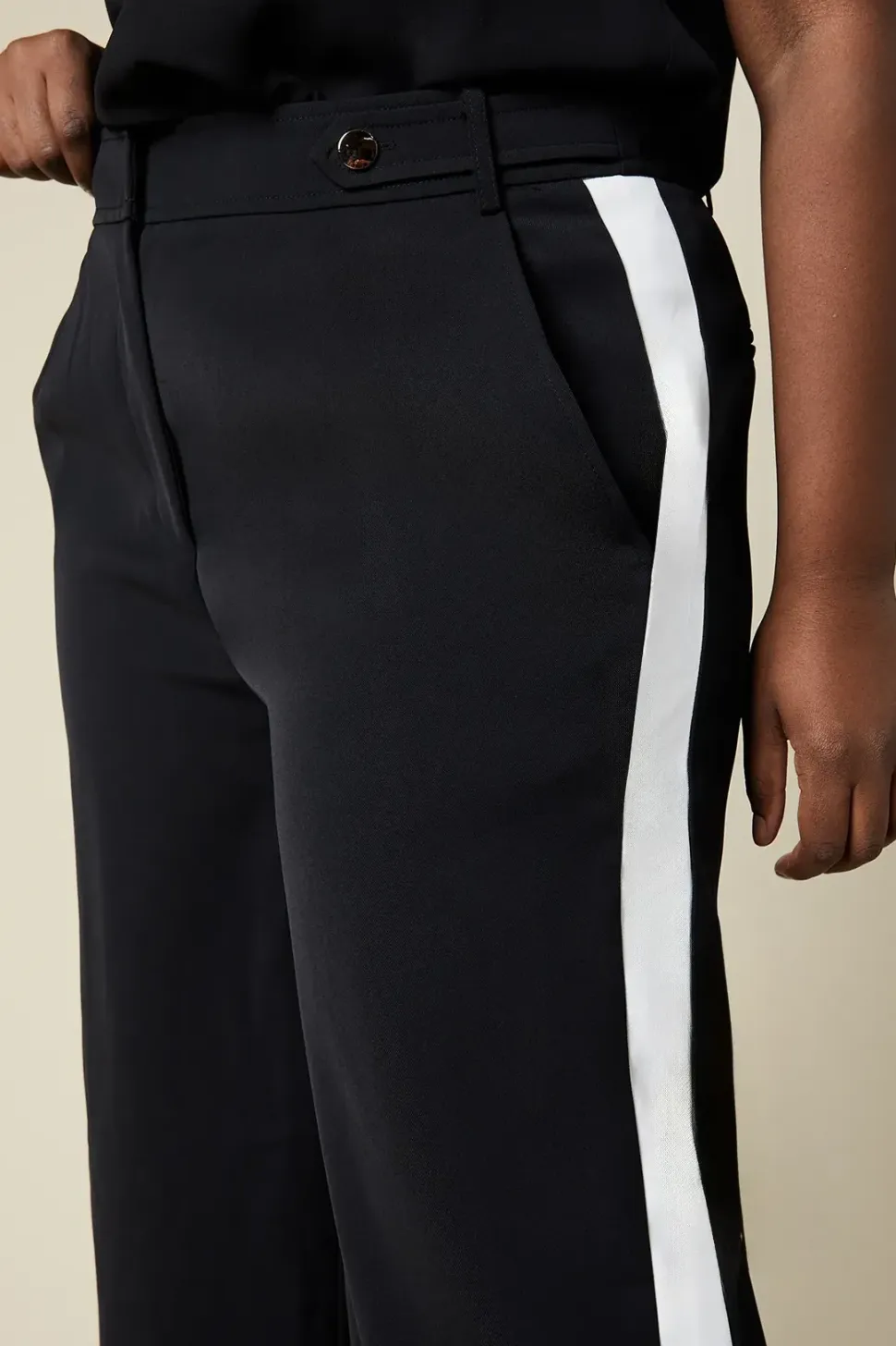 Curve Side Stripe Elasticated Wide Leg Trousers