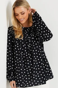 Curve Spot Pleat Yoke Long Sleeve Blouse