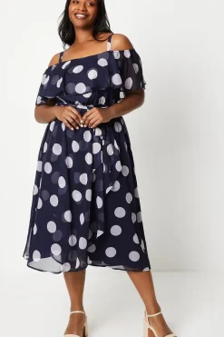 Curve Spot Ruffle Front Midi Dress