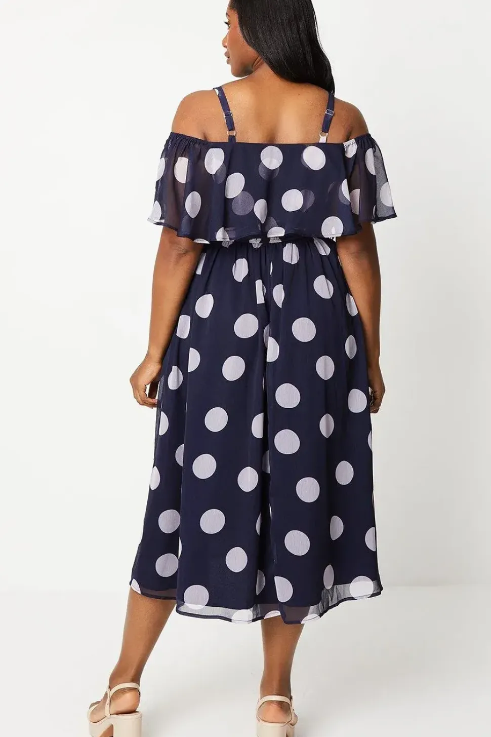 Curve Spot Ruffle Front Midi Dress