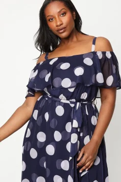 Curve Spot Ruffle Front Midi Dress