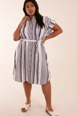 Curve Stripe Button Front Shirt Dress