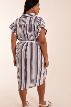 Curve Stripe Button Front Shirt Dress