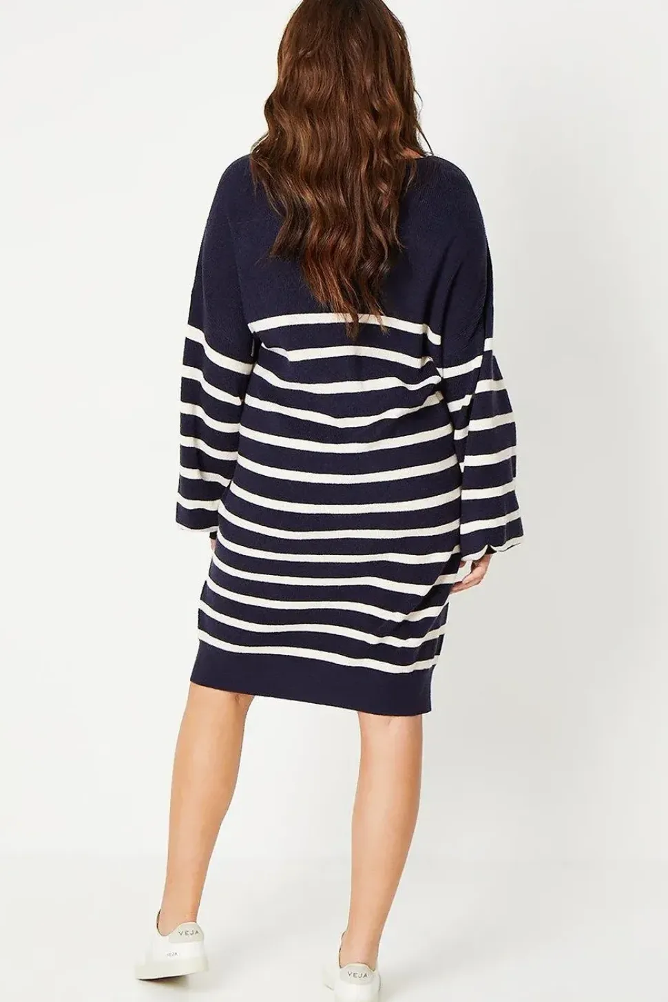 Curve Stripe Stitch Detail Longline V Neck Jumper Dress