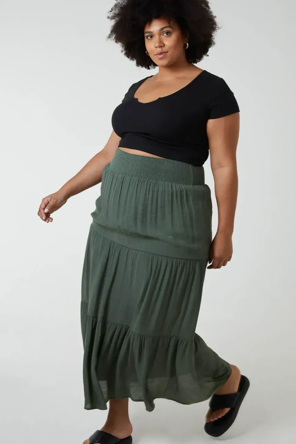 Curve Tiered Shirred Maxi Skirt