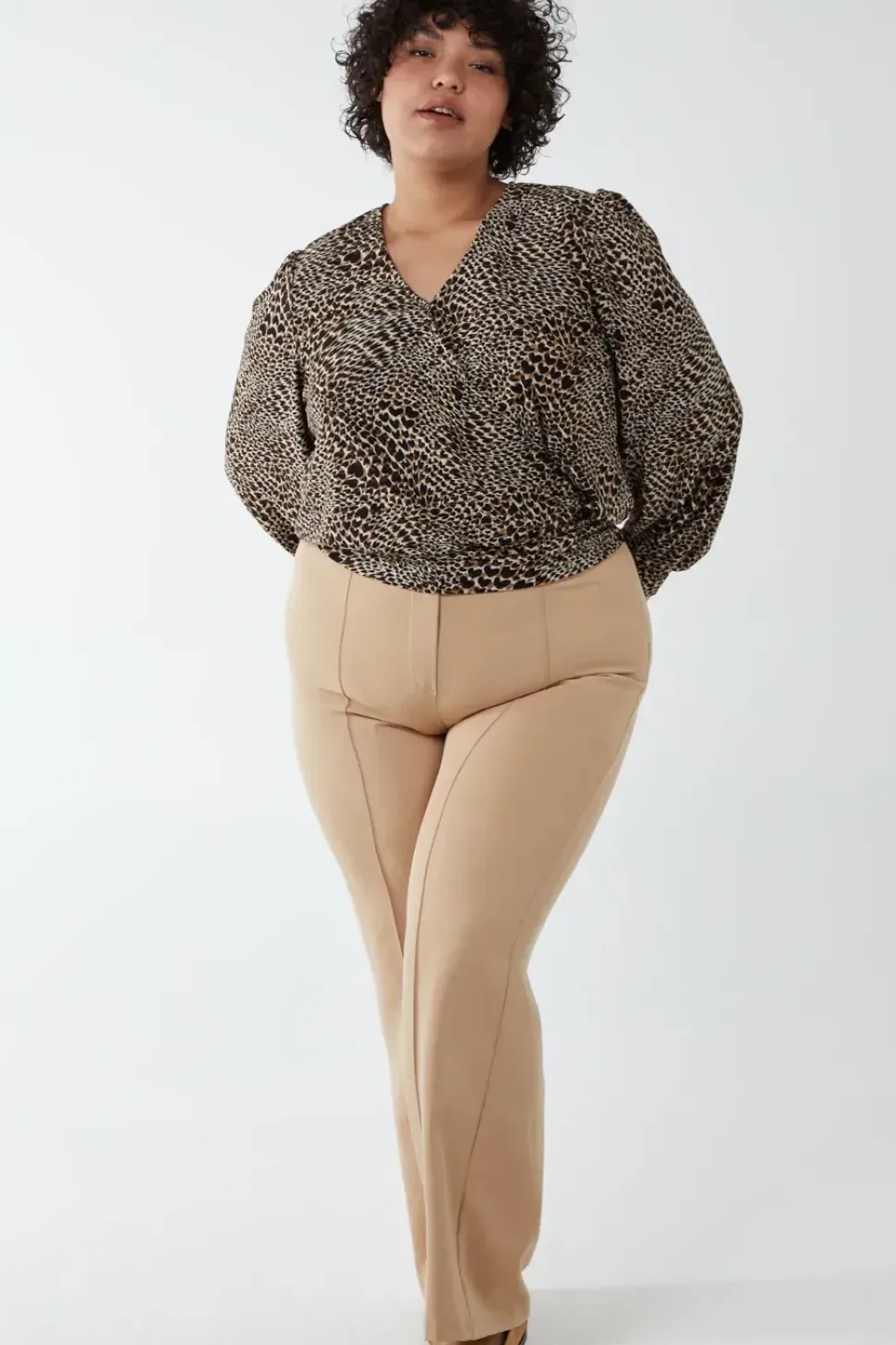Curve Wrap Front Deep Hem Band Top